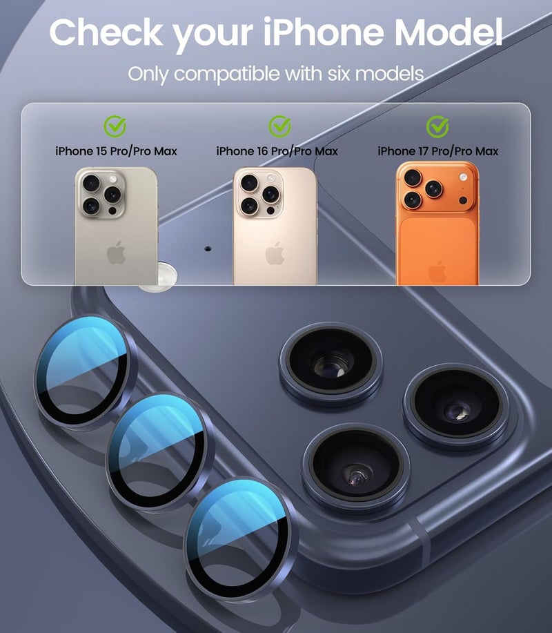 PandaShield 2-Pack Anti-Reflection Camera Lens Protector for iPhone 17/16/15 Pro & Pro Max - Blue - Image 2