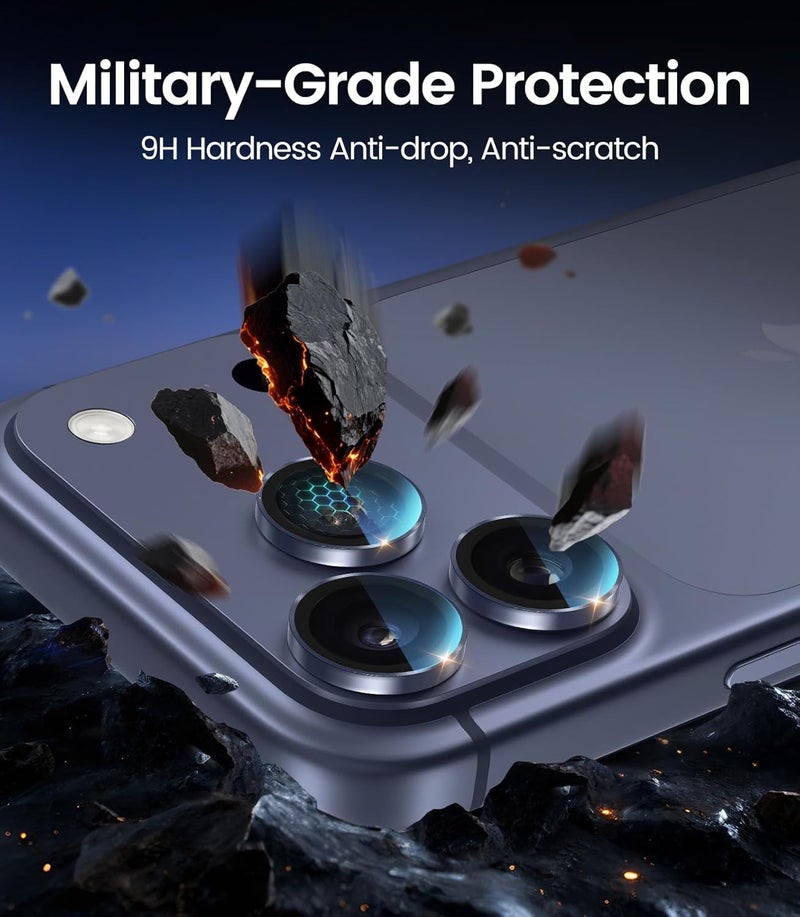PandaShield 2-Pack Anti-Reflection Camera Lens Protector for iPhone 17/16/15 Pro & Pro Max - Blue - Image 4