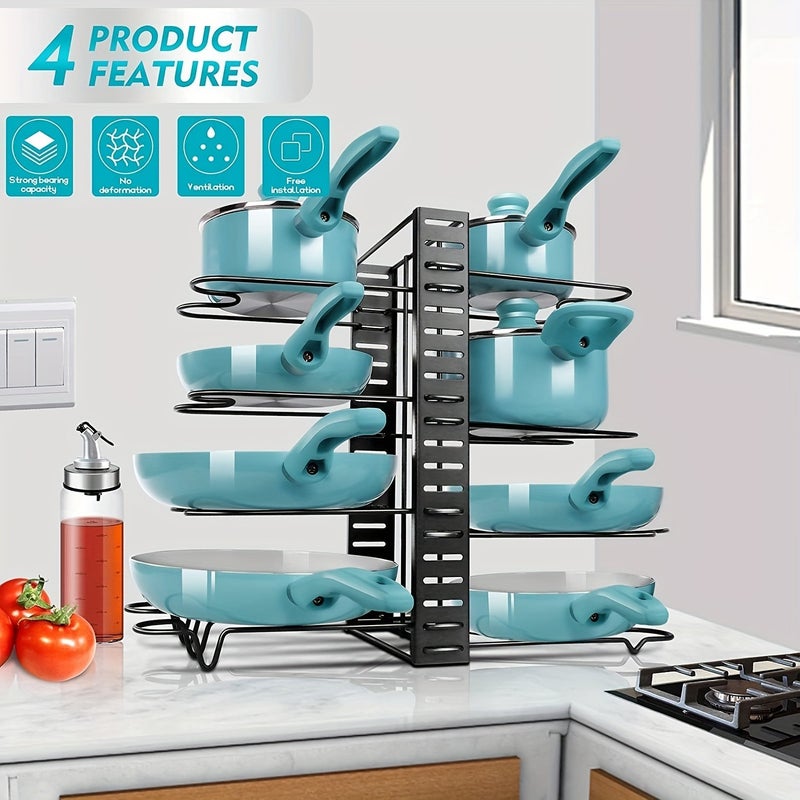 Organizer for Pots And Pans Designed for Kitchen Storage And Organization, Featuring Adjustable Holders for Pot Lids And a Rack for Pans - Image 2