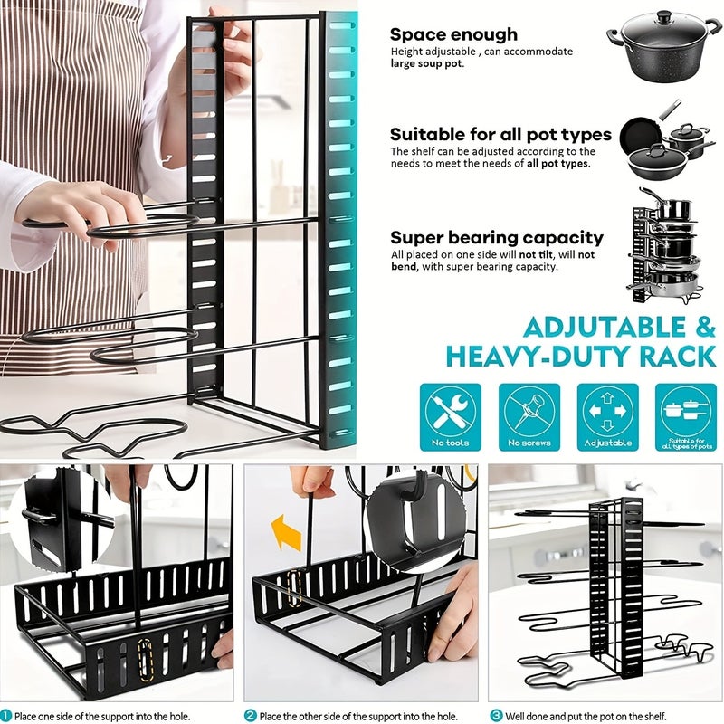 Organizer for Pots And Pans Designed for Kitchen Storage And Organization, Featuring Adjustable Holders for Pot Lids And a Rack for Pans - Image 5