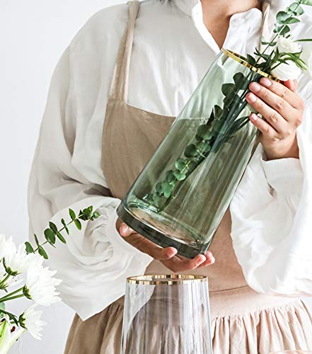 FUNSOBA Green Glass Flower Vase with Gold Mouth for Centerpieces Home Wedding Decoration (1, Small) - Image 2