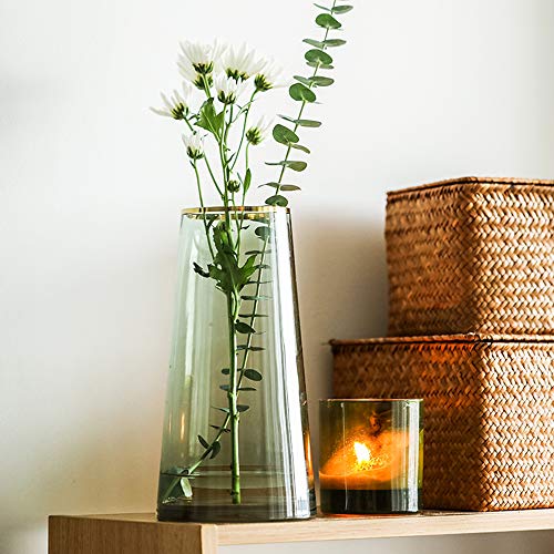 FUNSOBA Green Glass Flower Vase with Gold Mouth for Centerpieces Home Wedding Decoration (1, Small) - Image 1