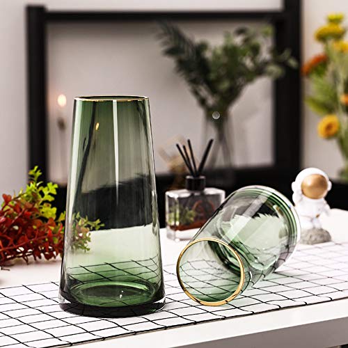 FUNSOBA Green Glass Flower Vase with Gold Mouth for Centerpieces Home Wedding Decoration (1, Small) - Image 5