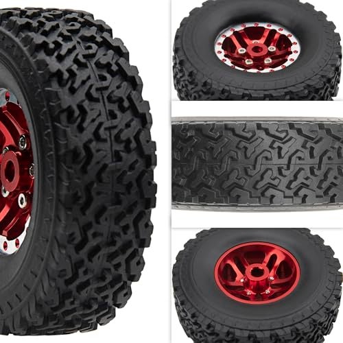 Vgoohobby OD 2.75" Rubber Tires & Metal Beadlock Wheel Rims Compatible with MN Model MN82 LC79 MN78 D90 D91 D96 99S 1/12 WPL C14 C24 C34 C44 1/16 RC Car (Red) - Image 2
