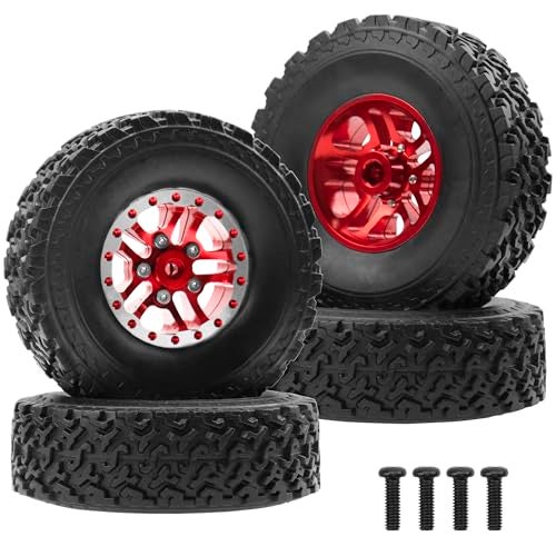 Vgoohobby OD 2.75" Rubber Tires & Metal Beadlock Wheel Rims Compatible with MN Model MN82 LC79 MN78 D90 D91 D96 99S 1/12 WPL C14 C24 C34 C44 1/16 RC Car (Red) - Image 1