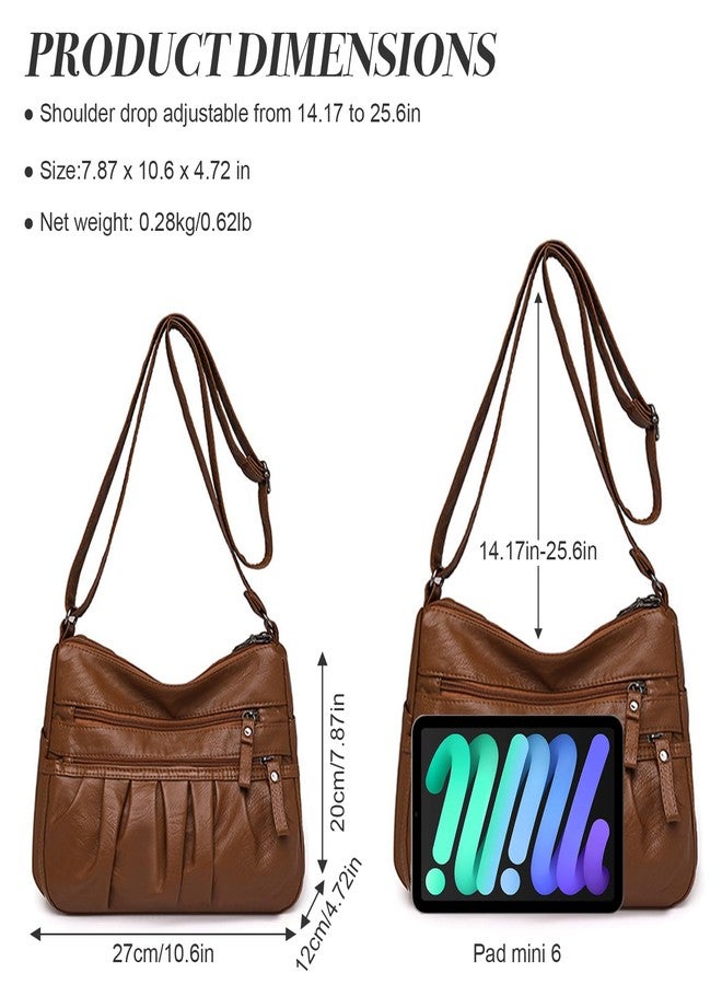 WITERY Crossbody Bag for Women - Soft PU Leather Multi-Pocket Shoulder Handbags Pocketbooks, Ladies Ruched Medium Crossbody Bag Hobo Tote for Shopping or Travel - Image 3