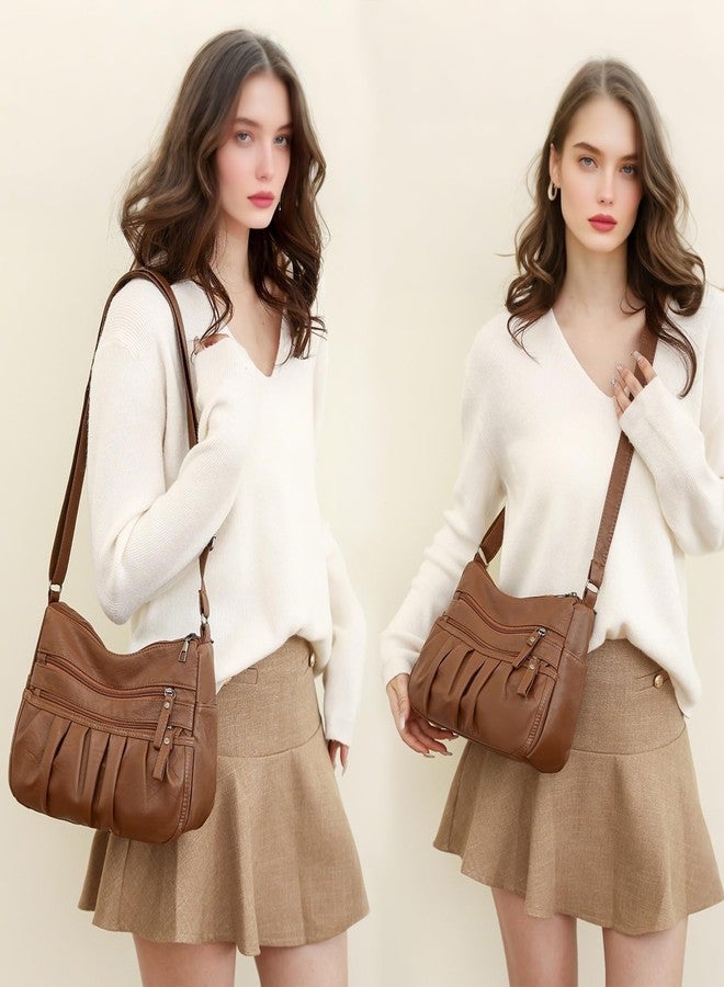 WITERY Crossbody Bag for Women - Soft PU Leather Multi-Pocket Shoulder Handbags Pocketbooks, Ladies Ruched Medium Crossbody Bag Hobo Tote for Shopping or Travel - Image 2