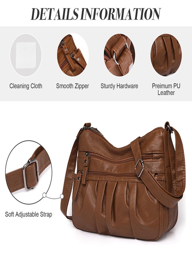 WITERY Crossbody Bag for Women - Soft PU Leather Multi-Pocket Shoulder Handbags Pocketbooks, Ladies Ruched Medium Crossbody Bag Hobo Tote for Shopping or Travel - Image 5