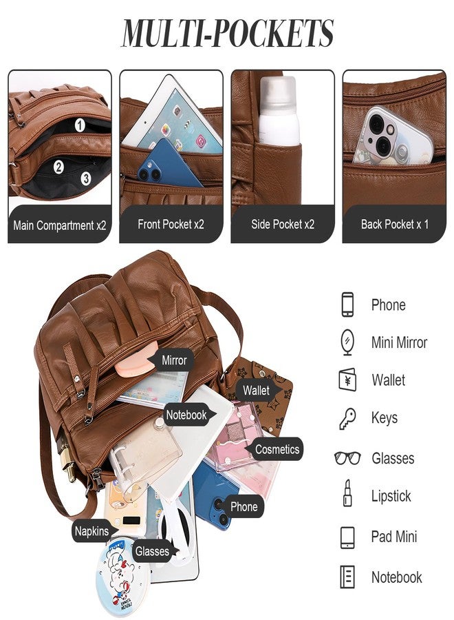 WITERY Crossbody Bag for Women - Soft PU Leather Multi-Pocket Shoulder Handbags Pocketbooks, Ladies Ruched Medium Crossbody Bag Hobo Tote for Shopping or Travel - Image 4