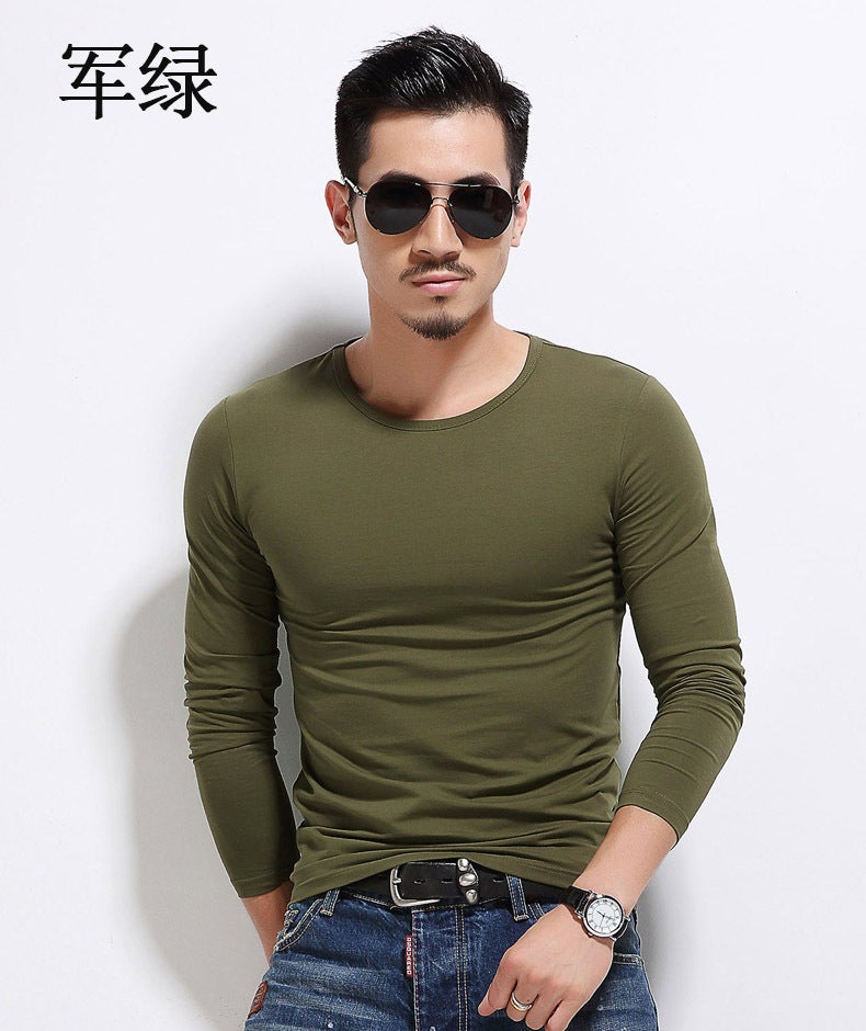 2023 New Men's Bottoming Shirt Men's T-Shirt Long-Sleeved Slim Pure Color Pullover Autumn and Winter Inner Wear Manufacturer Wholesale - Image 1