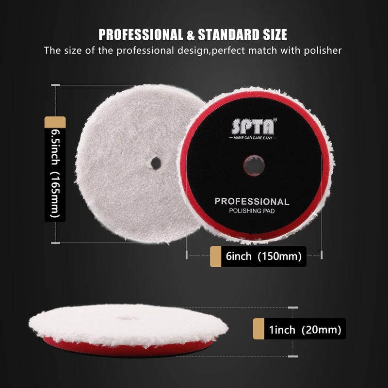 SPTA Microfiber Cutting Pads, Microfiber Finishing Pads 2Pcs 6Inch 150mm Microfiber Finishing Disc Soft Microfiber Wax Removal Pad for Dual Action Car Polisher Finishing Polishing Waxing -MPBFS6W-2 - Image 2