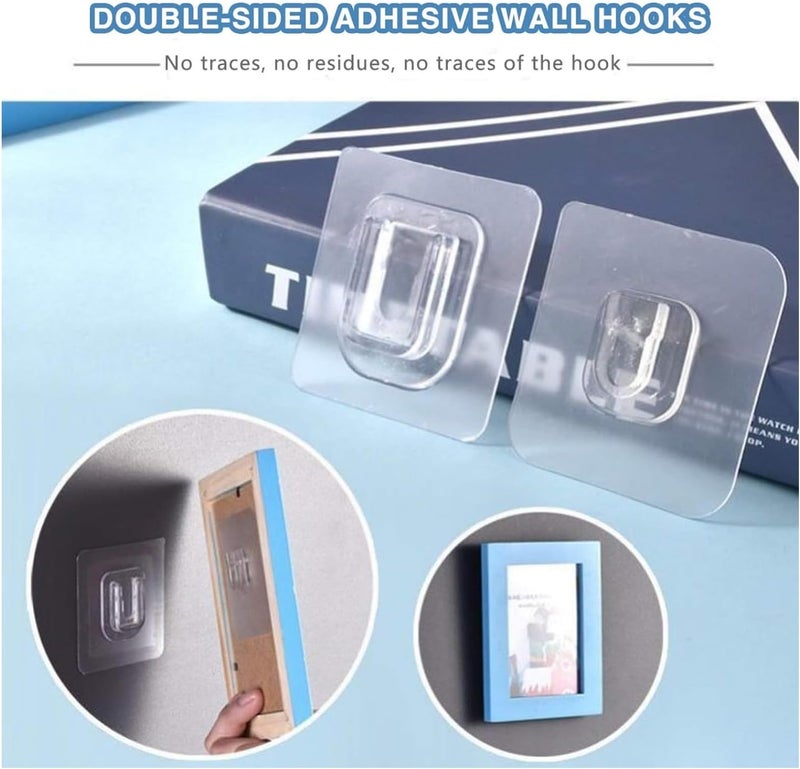 Double-Sided Adhesive Wall Hooks 10 Pairs, Waterproof and Oilproof Reusable Seamless Hooks, Heavy Duty Self-Adhesive Wall Hook for Kitchen Bathroom Office, Without Punching - Image 5