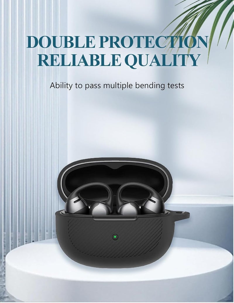 WUNIAK Case for SHOKZ OpenDots ONE - Open-Ear Headphones, Textured Anti-Slip Design Soft Silicone Protective Portable Scratch Shock Resistant Shell with Cleaner Kit & Carabiner & Lanyard ，Black - Image 2