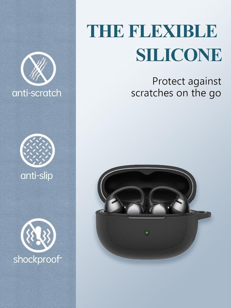 WUNIAK Case for SHOKZ OpenDots ONE - Open-Ear Headphones, Textured Anti-Slip Design Soft Silicone Protective Portable Scratch Shock Resistant Shell with Cleaner Kit & Carabiner & Lanyard ，Black - Image 5