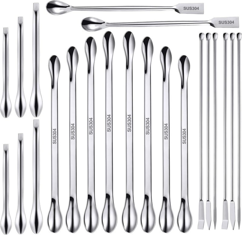 Mudder 22 Pieces Stainless Steel Lab Spatula Micro Scoop Set Laboratory Sampling Spoon Mixing Spatula for Powders Gel Cap Filler - Image 1