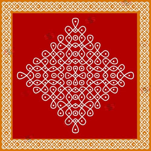 S2S Kolam Muggu Backdrop Cloth | for Pooja, Traditional, Background Decoration Cloth | Curtain Cloth for Festival Fabric 5 Feet Height & 5 Feet Width - Image 3