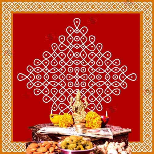 S2S Kolam Muggu Backdrop Cloth | for Pooja, Traditional, Background Decoration Cloth | Curtain Cloth for Festival Fabric 5 Feet Height & 5 Feet Width - Image 5