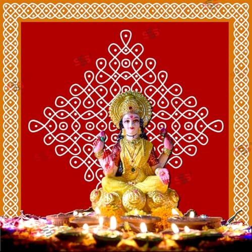 S2S Kolam Muggu Backdrop Cloth | for Pooja, Traditional, Background Decoration Cloth | Curtain Cloth for Festival Fabric 5 Feet Height & 5 Feet Width - Image 2