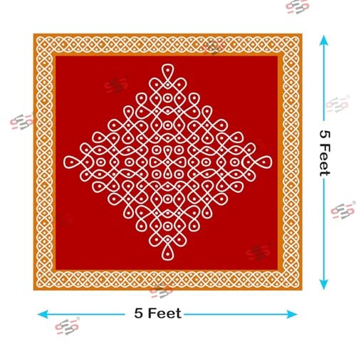 S2S Kolam Muggu Backdrop Cloth | for Pooja, Traditional, Background Decoration Cloth | Curtain Cloth for Festival Fabric 5 Feet Height & 5 Feet Width - Image 4