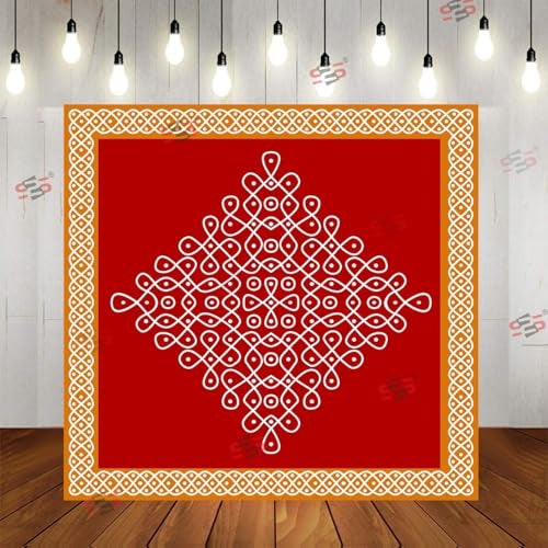 S2S Kolam Muggu Backdrop Cloth | for Pooja, Traditional, Background Decoration Cloth | Curtain Cloth for Festival Fabric 5 Feet Height & 5 Feet Width - Image 1