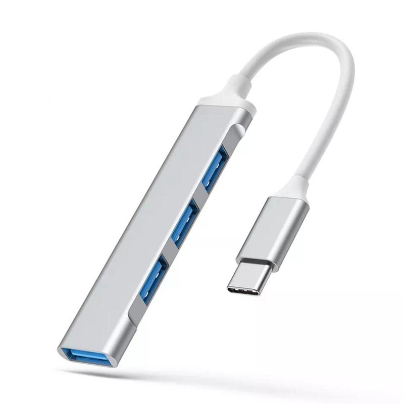 4-Port USB-C Hub, 5Gbps, Aluminum, No Driver Required, Plug & Play, Compatible with Laptops, Smartphones, USB Flash Drives, Mice, Keyboards, Other USB-C Devices