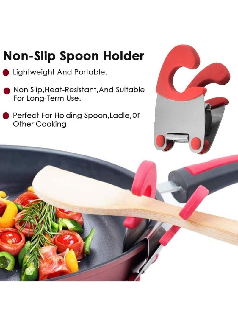 SYOSI Silicone Spoon Holder for Pots, Clip-On Utensil Rest, Safe Spoon Clip Fits Pots & Pans, Kitchen Tool Organizer, Dishwasher Safe Cooking Tool for Stovetop, Fits All Pots & Pans (Red) - Image 5