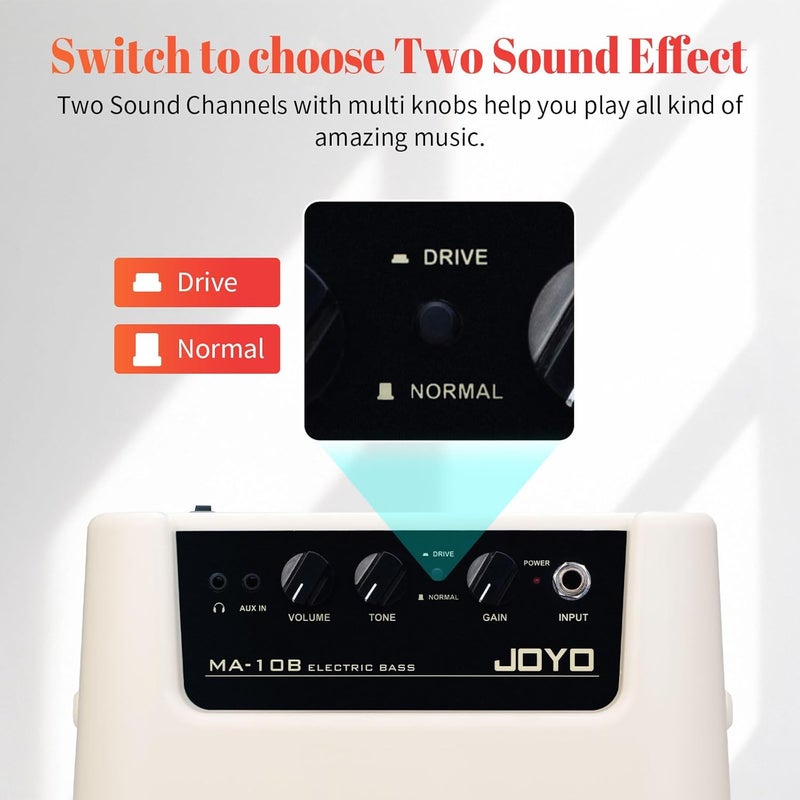 JOYO 10 واط مضخم صوت بيز صغير مضخم صوت بيز للجيتار مدمج مضخم صوت بيز محمول صغير يعمل بالبطارية مضخم صوت بيز ثنائي القناة (MA-10B) - Image 4