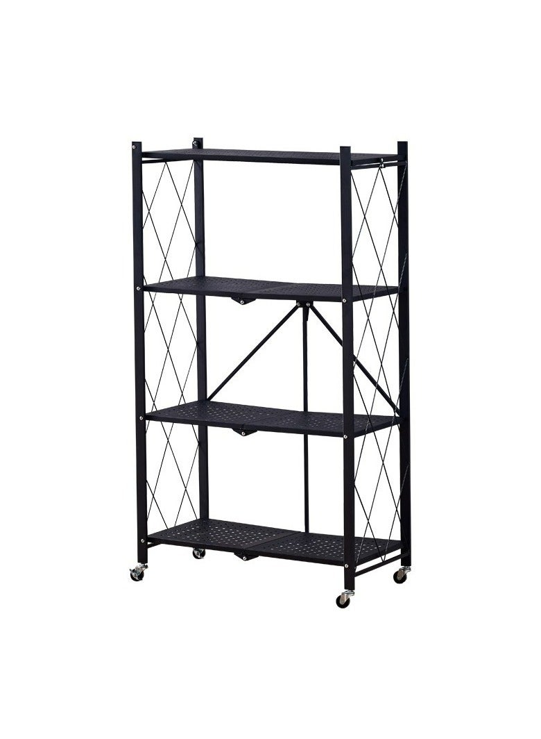 Upgraded Foldable Storage Rack 4-tier Metal Rack Steel Rack Black Storage Rack Shelves Organizer with Wheels Stand Adjustable Shelf Racks for Home, Bathroom, Kitchen Rack, Office, Garage 126x71x35cm  - Image 2