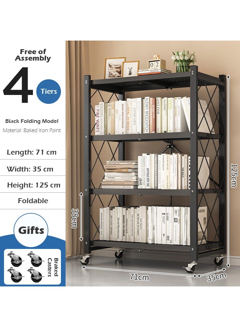 Upgraded Foldable Storage Rack 4-tier Metal Rack Steel Rack Black Storage Rack Shelves Organizer with Wheels Stand Adjustable Shelf Racks for Home, Bathroom, Kitchen Rack, Office, Garage 126x71x35cm  - Image 4