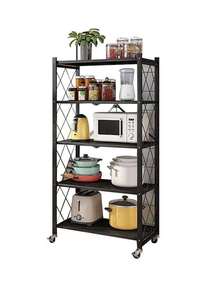 Upgraded Foldable Storage Rack 4-tier Metal Rack Steel Rack Black Storage Rack Shelves Organizer with Wheels Stand Adjustable Shelf Racks for Home, Bathroom, Kitchen Rack, Office, Garage 126x71x35cm  - Image 3