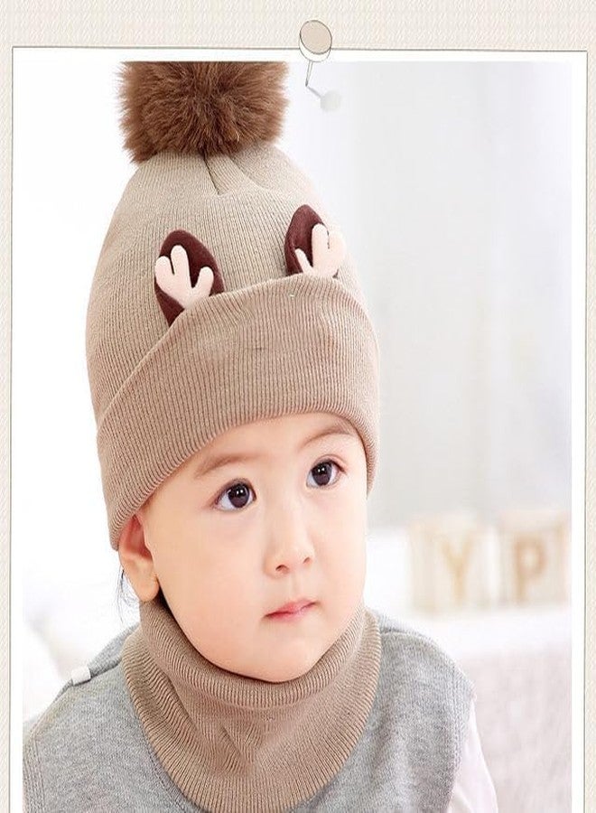 طقم قبعة ووشاح شتوي محبوك للأطفال من ريتشمن كيدز، مصنوع من الصوف الناعم والأكريليك، مزين بكرات صوفية، مع مدفأة للرقبة (بني، من 6 أشهر إلى 3 سنوات) - Image 4