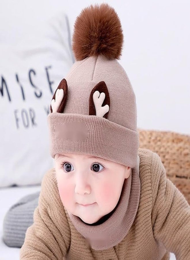طقم قبعة ووشاح شتوي محبوك للأطفال من ريتشمن كيدز، مصنوع من الصوف الناعم والأكريليك، مزين بكرات صوفية، مع مدفأة للرقبة (بني، من 6 أشهر إلى 3 سنوات) - Image 3