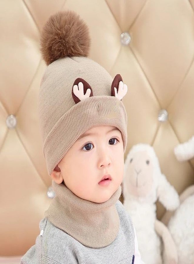 طقم قبعة ووشاح شتوي محبوك للأطفال من ريتشمن كيدز، مصنوع من الصوف الناعم والأكريليك، مزين بكرات صوفية، مع مدفأة للرقبة (بني، من 6 أشهر إلى 3 سنوات) - Image 5