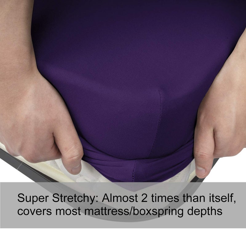 N&Y HOME Full Size Fitted Sheet Only - 4-Way Stretch Knit  Snug Fit  Wrinkle Free & Stay in Place  No More Slipping Off for Mattress  Soft & Comfortable - Purple  Full  - Image 4