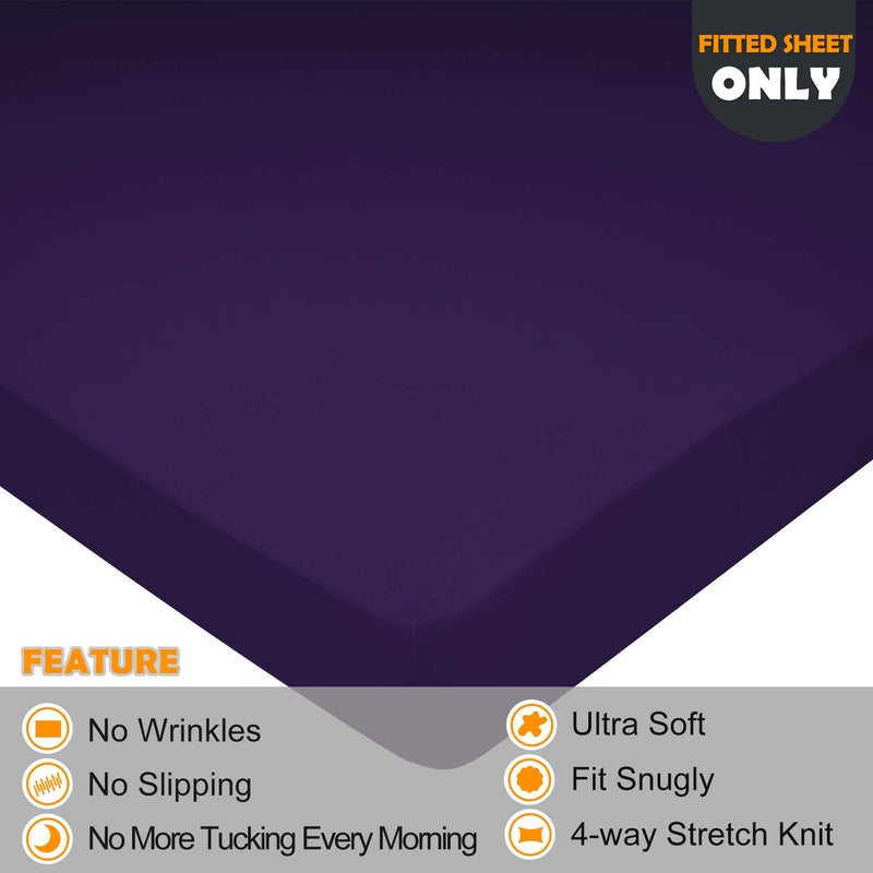 N&Y HOME Full Size Fitted Sheet Only - 4-Way Stretch Knit  Snug Fit  Wrinkle Free & Stay in Place  No More Slipping Off for Mattress  Soft & Comfortable - Purple  Full  - Image 2