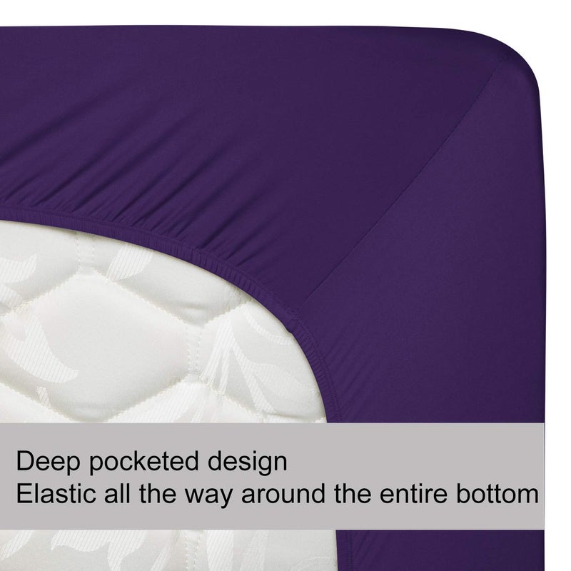 N&Y HOME Full Size Fitted Sheet Only - 4-Way Stretch Knit  Snug Fit  Wrinkle Free & Stay in Place  No More Slipping Off for Mattress  Soft & Comfortable - Purple  Full  - Image 5