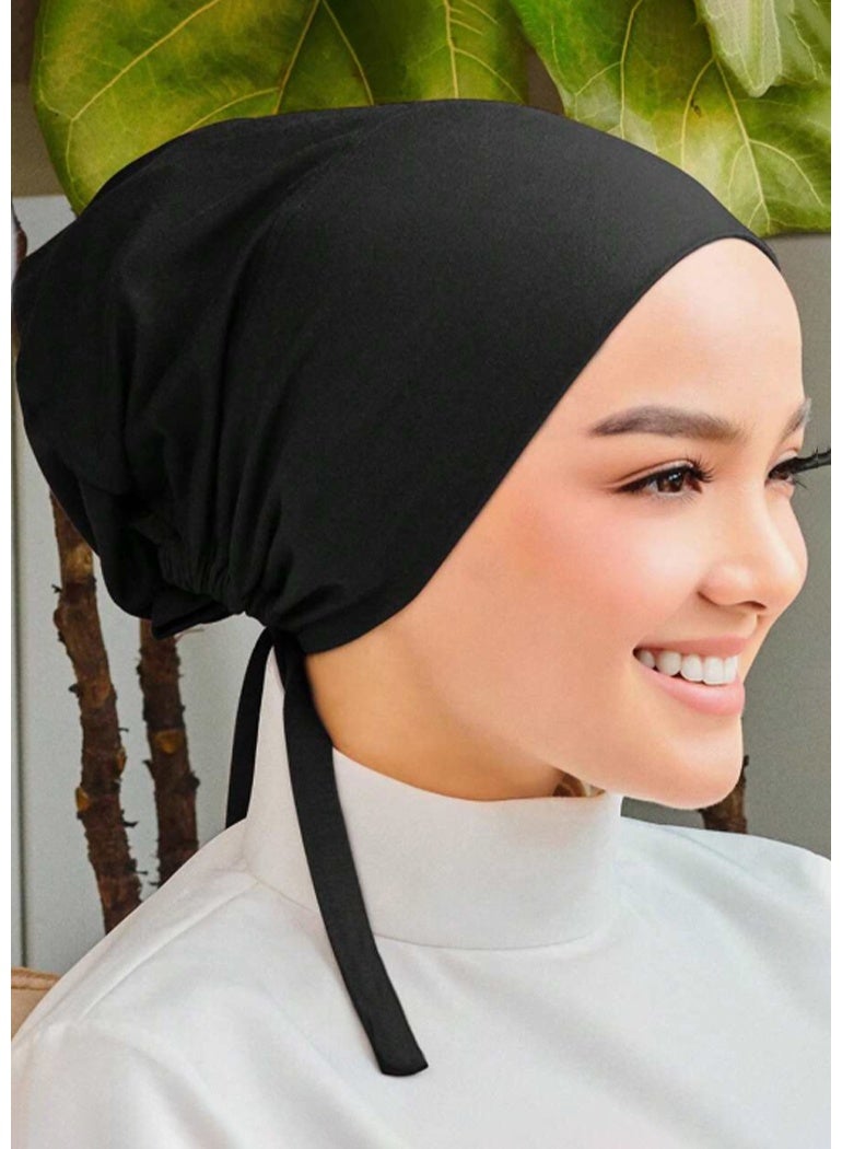 Women Hijab Undercap Solid Color Inner Tube Cap Adjusted Muslim Beain Caps Lightweight Inner hijab - Image 3