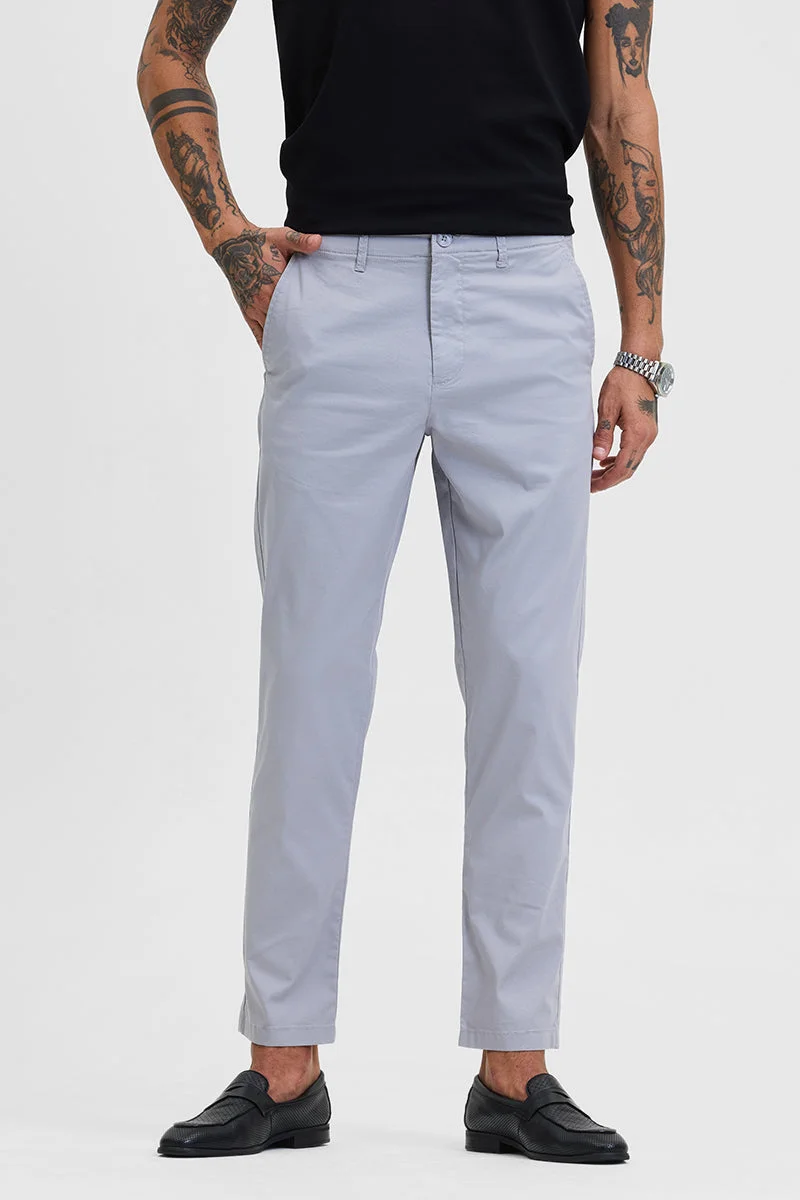SNITCH Light Grey Textured Slim Fit Formal Trousers