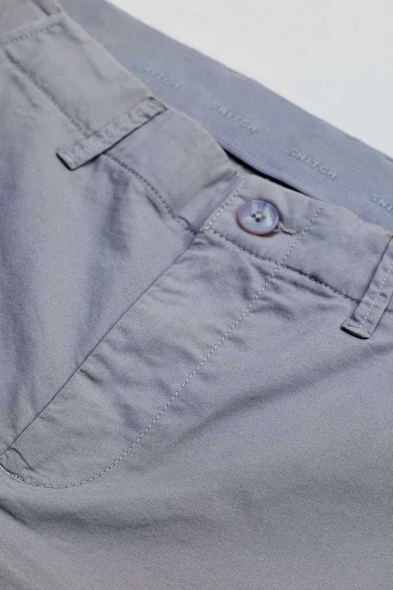 SNITCH Light Grey Textured Slim Fit Formal Trousers