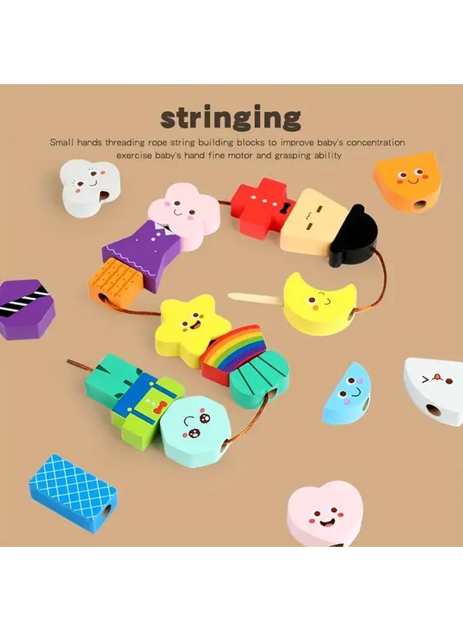 Expression Set With String Hole Wooden Bead Blocks 40pcs 30 Cards Educational Toy For Kids 3 Years Old - Image 4
