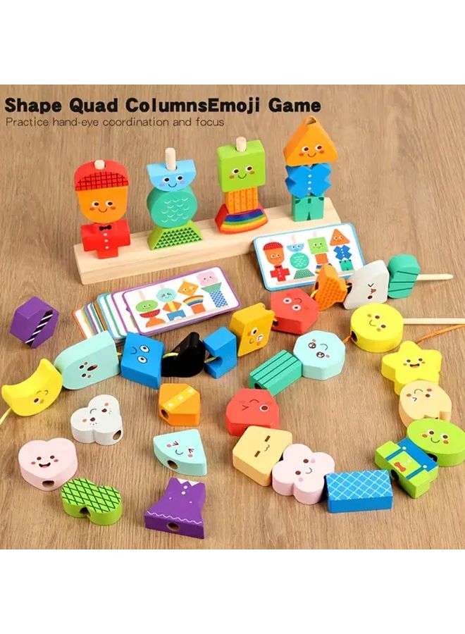 Expression Set With String Hole Wooden Bead Blocks 40pcs 30 Cards Educational Toy For Kids 3 Years Old - Image 5