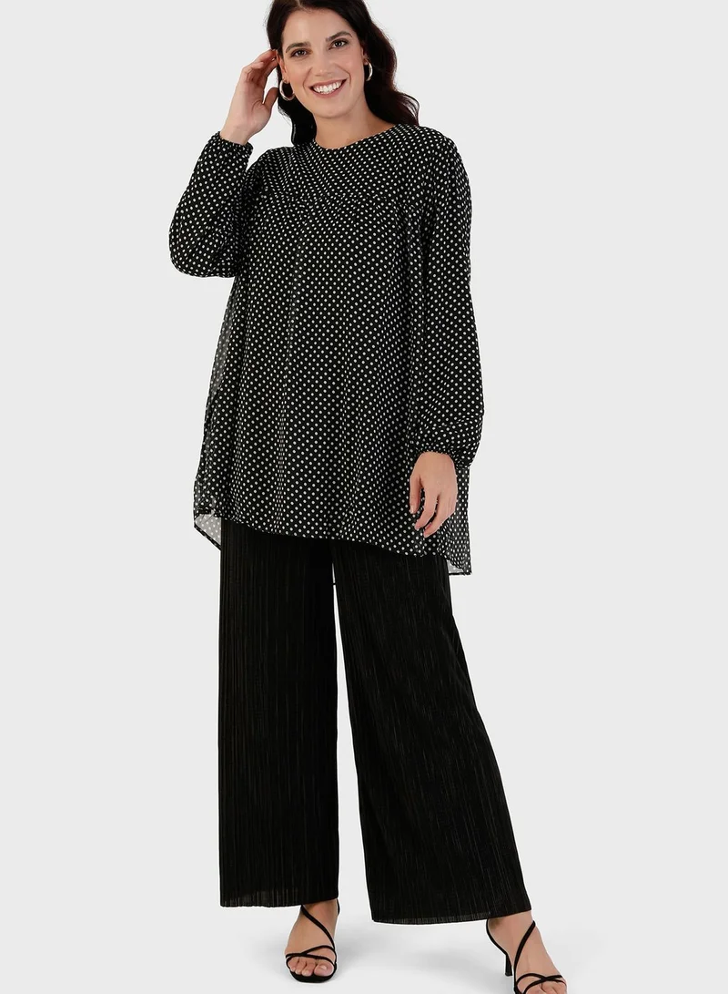 Alia by modanisa Crew Neck Polka Dot Tunic