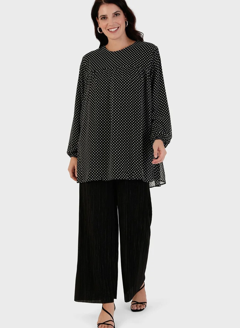 Alia by modanisa Crew Neck Polka Dot Tunic