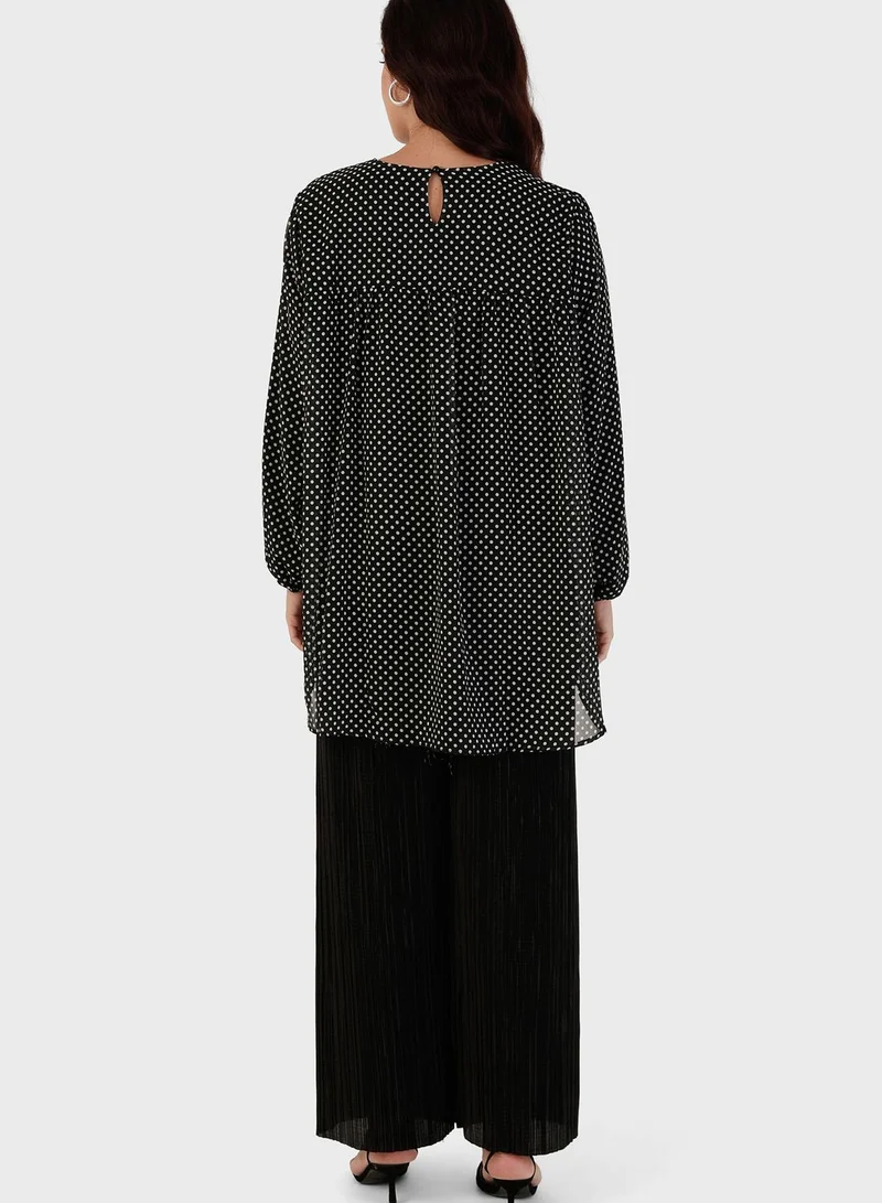 Alia by modanisa Crew Neck Polka Dot Tunic