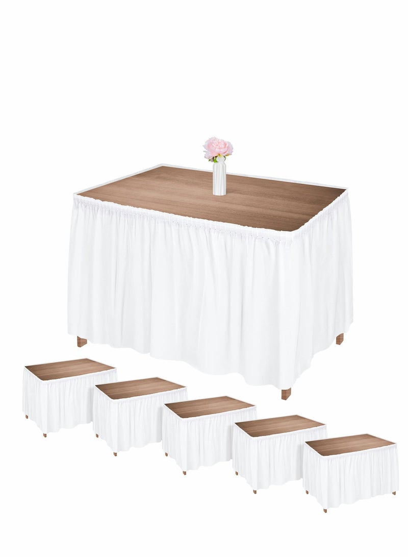 Table Skirt, Plastic Waterproof Reusable Tablecloth Skirt for Birthday Wedding Holiday Party Reception Decorations, White, 6 Pack, 14 Feet x 29 Inch - Image 1