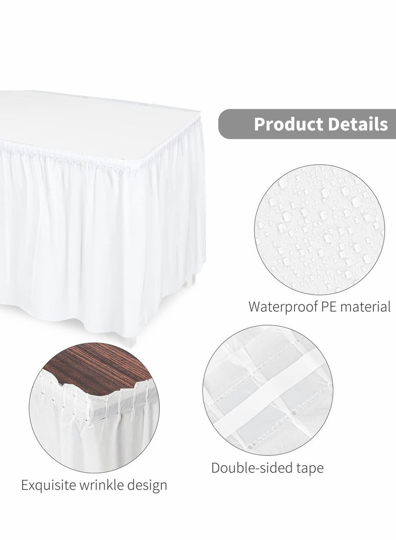 Table Skirt, Plastic Waterproof Reusable Tablecloth Skirt for Birthday Wedding Holiday Party Reception Decorations, White, 6 Pack, 14 Feet x 29 Inch - Image 3