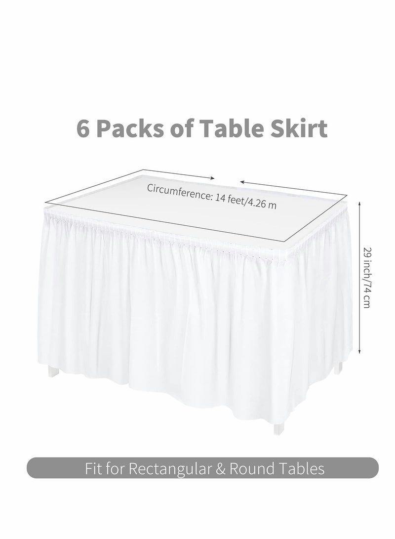Table Skirt, Plastic Waterproof Reusable Tablecloth Skirt for Birthday Wedding Holiday Party Reception Decorations, White, 6 Pack, 14 Feet x 29 Inch - Image 2