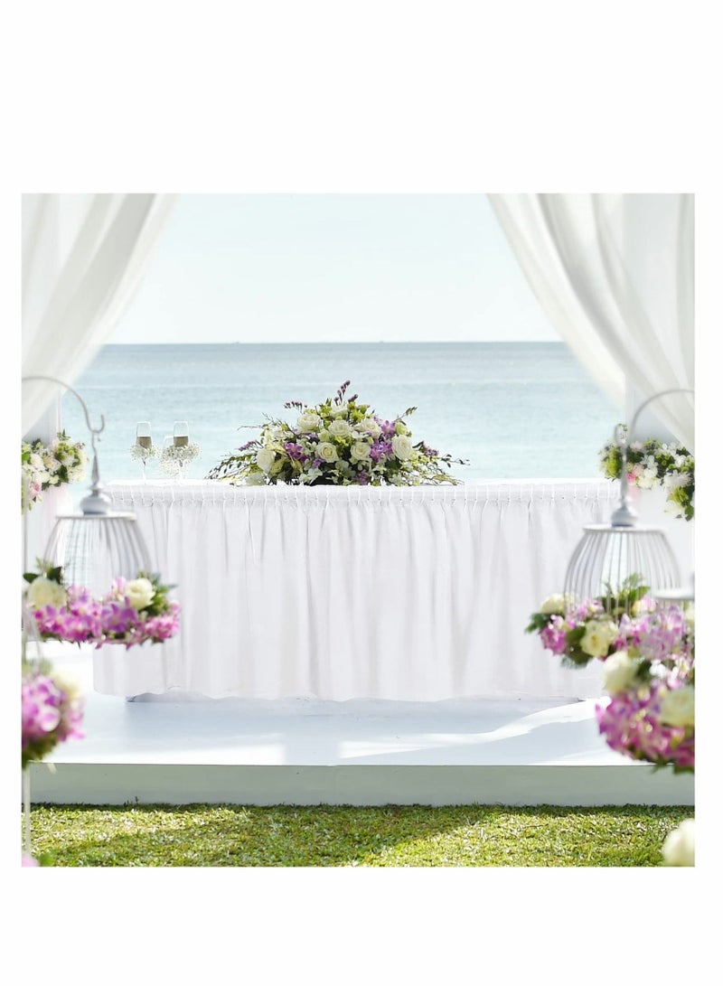 Table Skirt, Plastic Waterproof Reusable Tablecloth Skirt for Birthday Wedding Holiday Party Reception Decorations, White, 6 Pack, 14 Feet x 29 Inch - Image 5