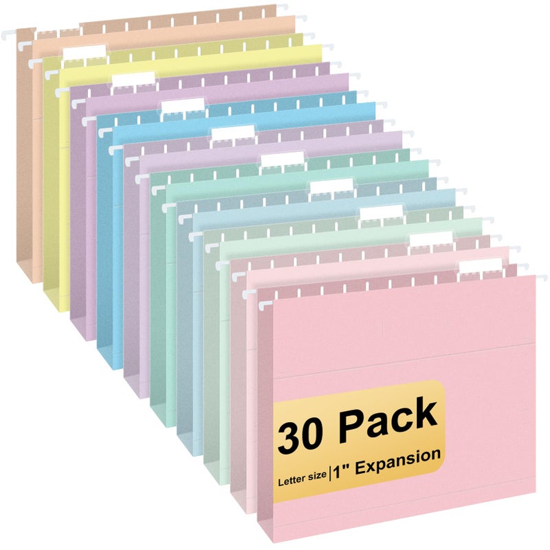 YOPCDJ Hanging File Folders, 30 Pack Letter Size Hanging File folders with 1/5-cut Tabs, Stay Organized for Your Home and Office Bulk File, Documents and Paper, Macaron 10 Colors - Image 1