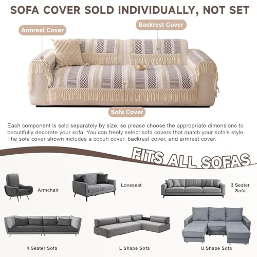 VC Life VClife Boho Couch Cover Cotton Linen Tufted Sofa Cover with Tassel, Dog Couch Cover for 3 Cushion Couch Sofa Non Slip Sofa Cover for Living Room, 35.4x82.7 inch - Image 5